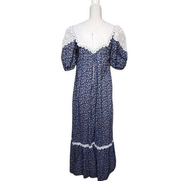 Vintage Hilda Hawaii 70s Lace Maxi Prairie Dress - Picture 4 of 7